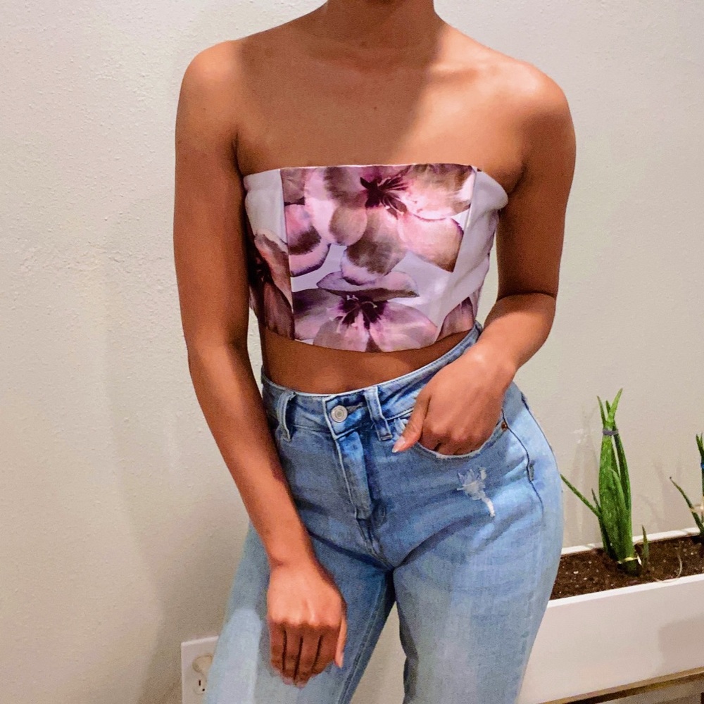 Formal Floral Strapless Crop Top